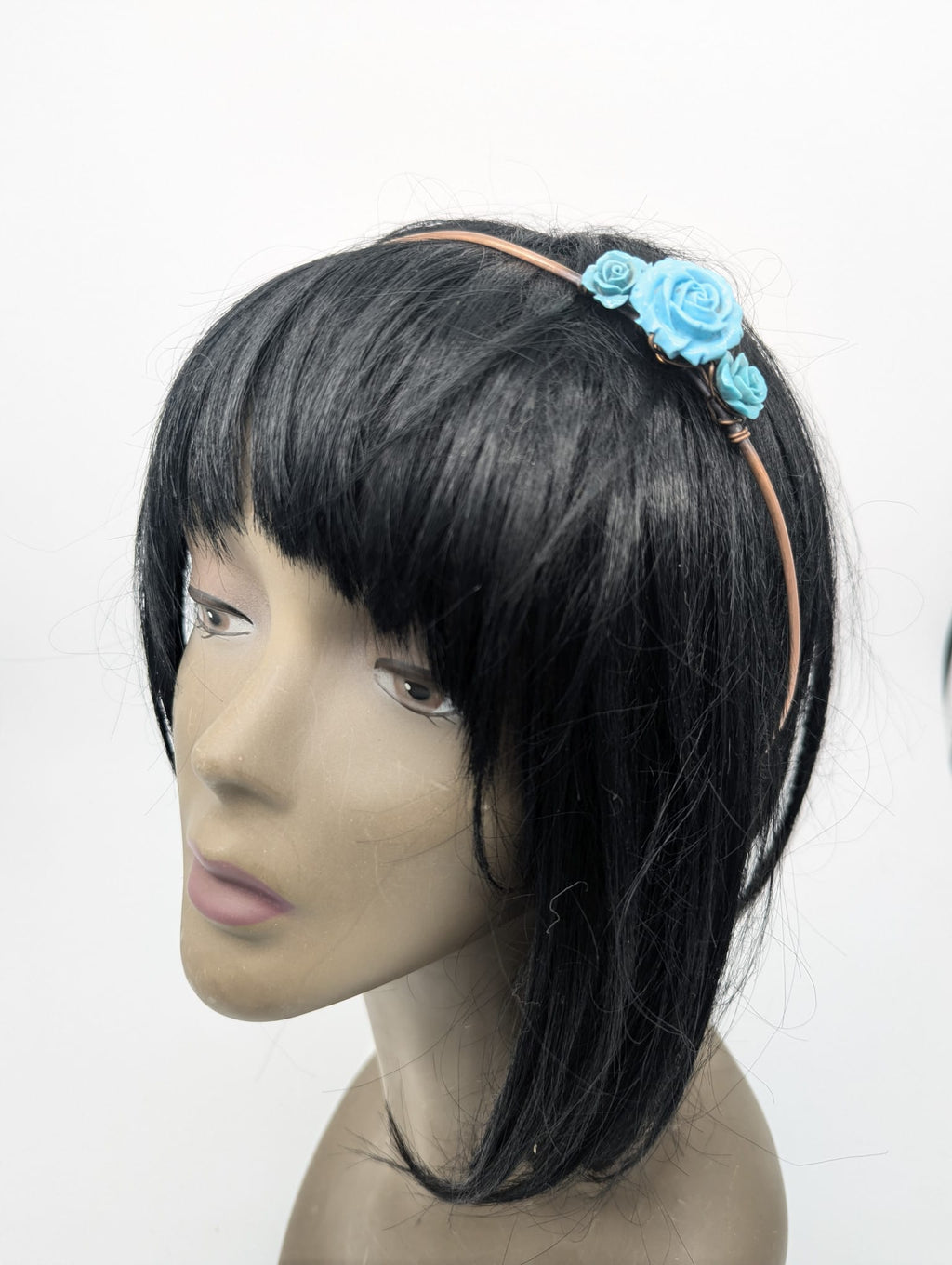 Copper Hair band with three resin cast turquoise roses