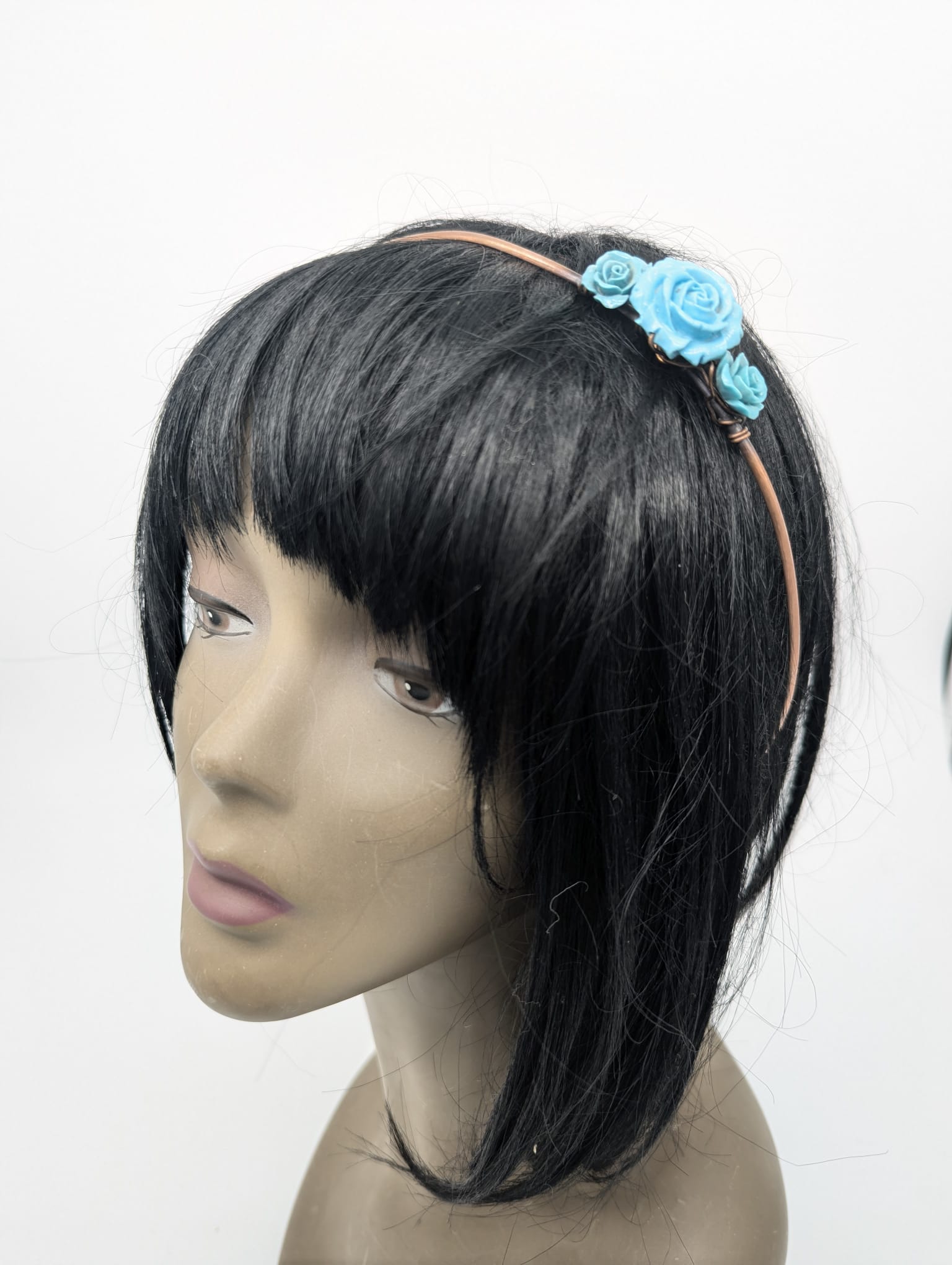 Copper Hair band with three resin cast turquoise roses
