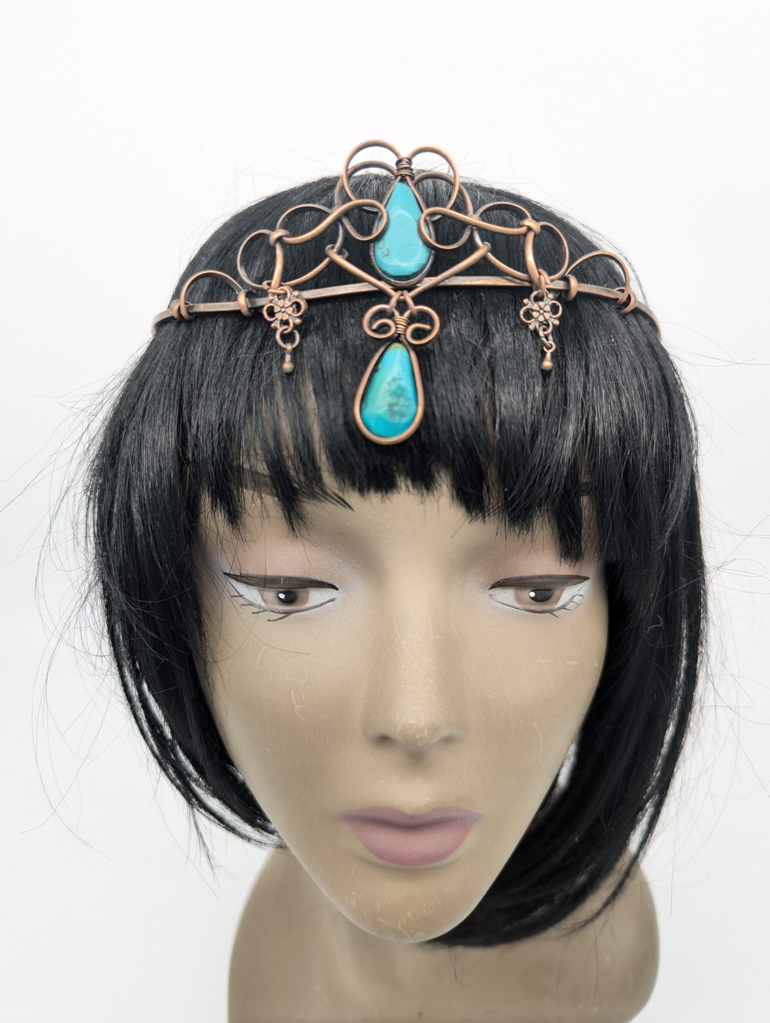 Copper head piece with two genuine Turquoise stones