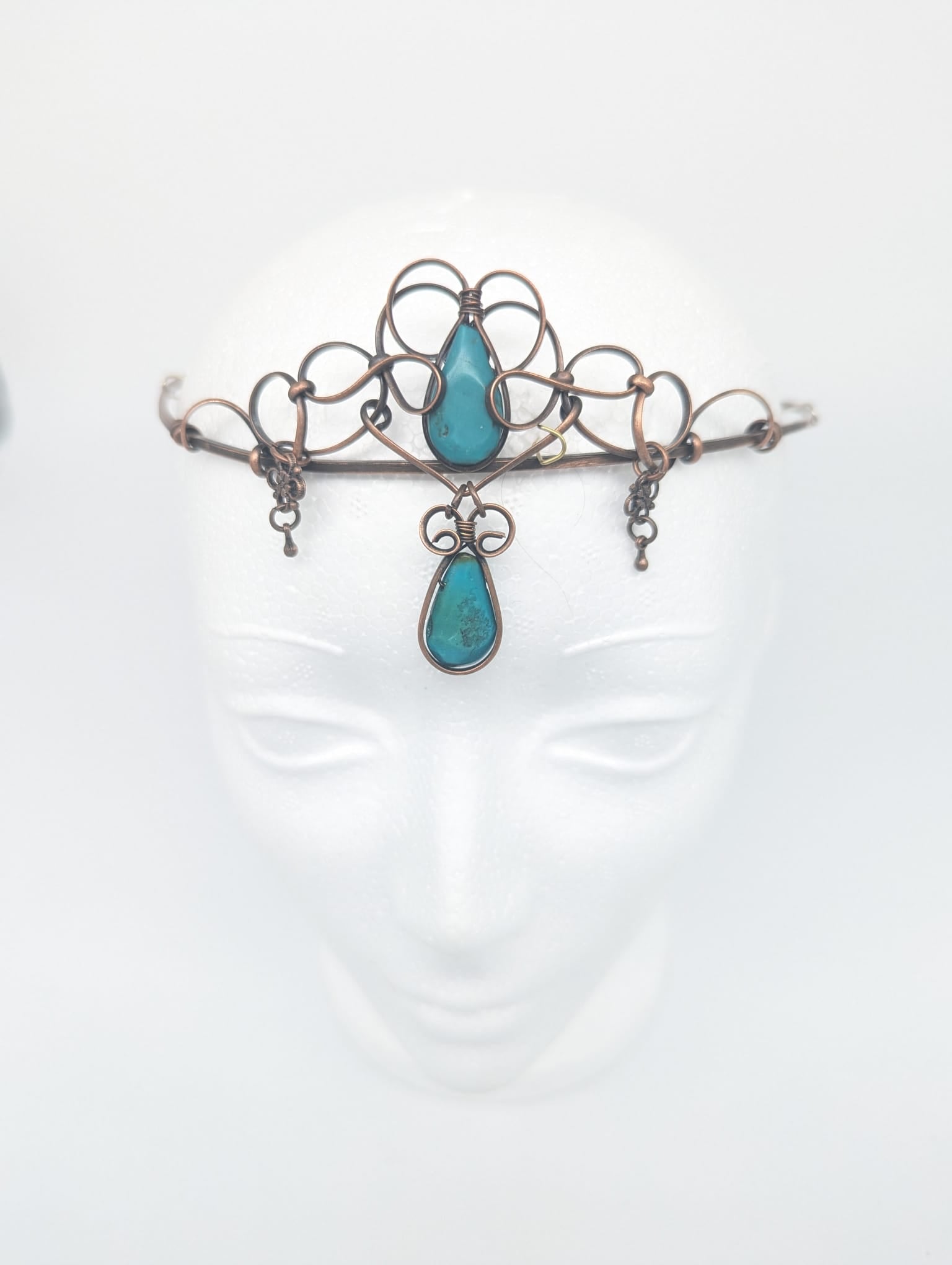 Copper head piece with two genuine Turquoise stones