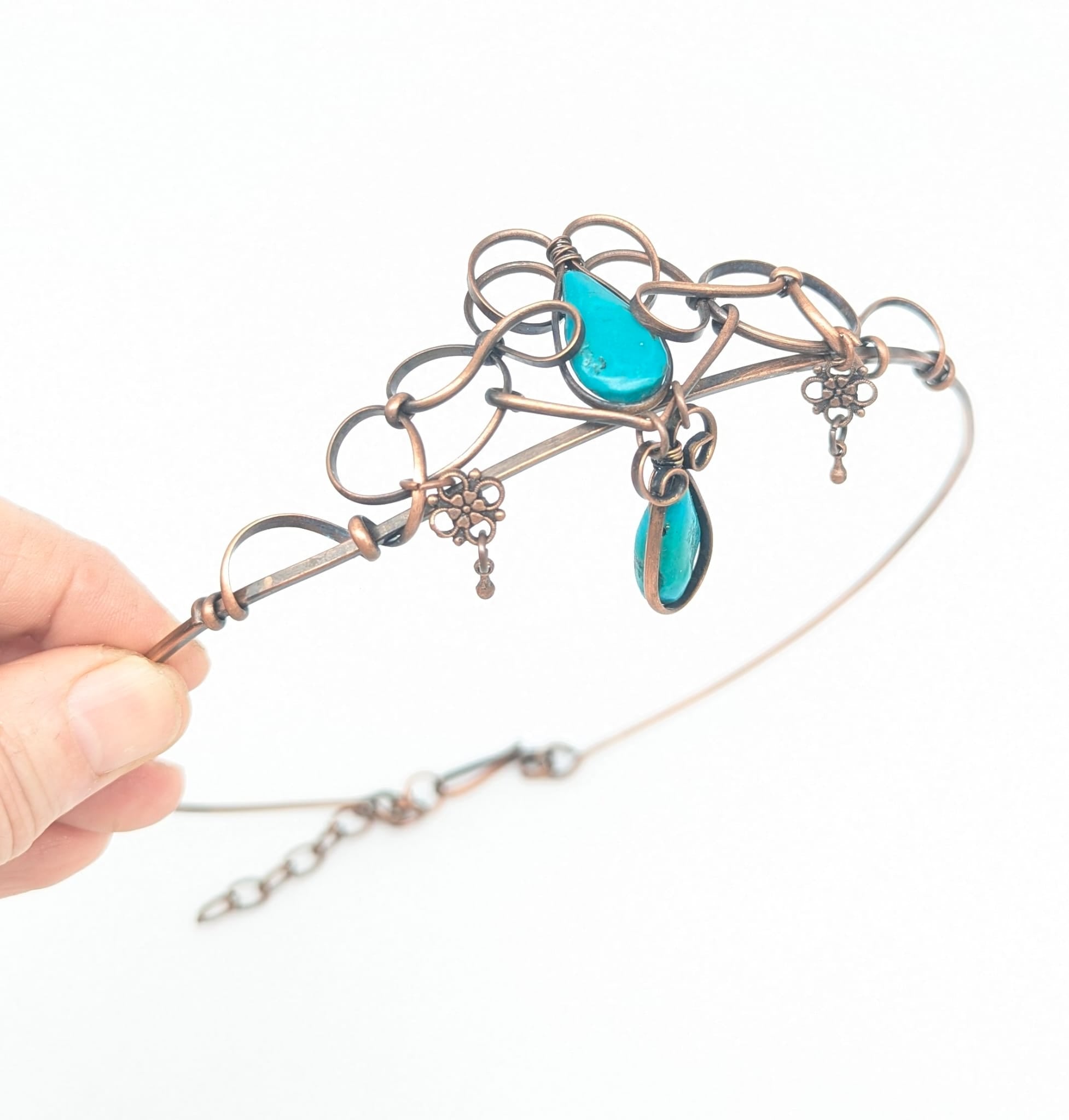 Copper head piece with two genuine Turquoise stones