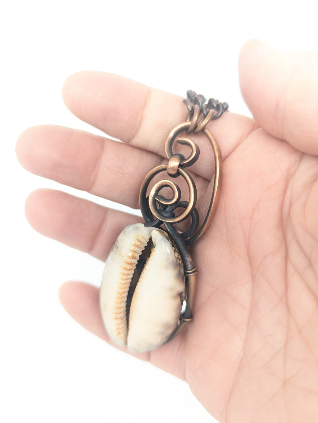 Cowrie Shell copper wrapped pendan