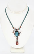 Genuine Turquoise Stone Wrapped in Copper with a Goldstone Drop
