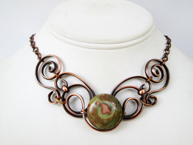 Gemstone Copper Spiral Bib Necklace