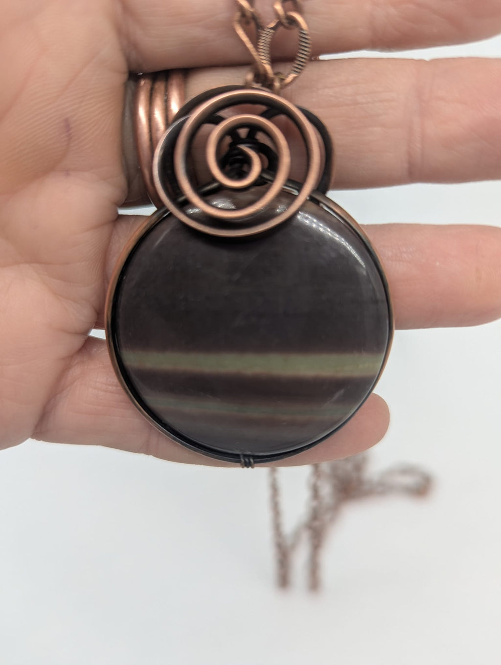 Jasper Stone Wrapped in Copper