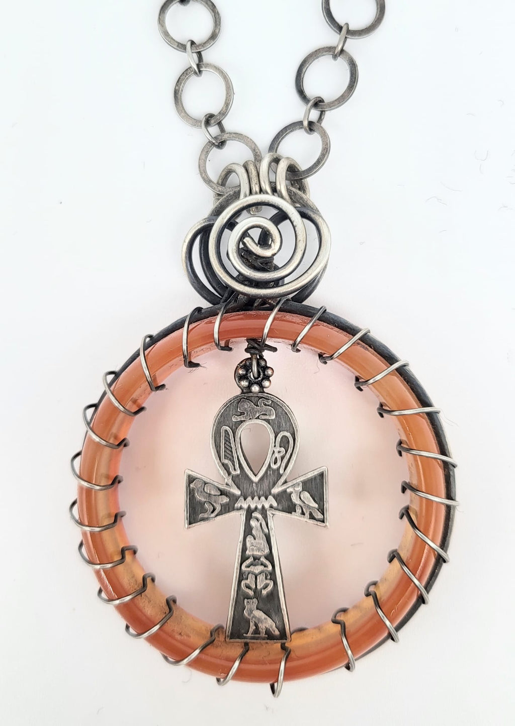 One of a kind Carnelian stone ring wrapped in sterling silver wire