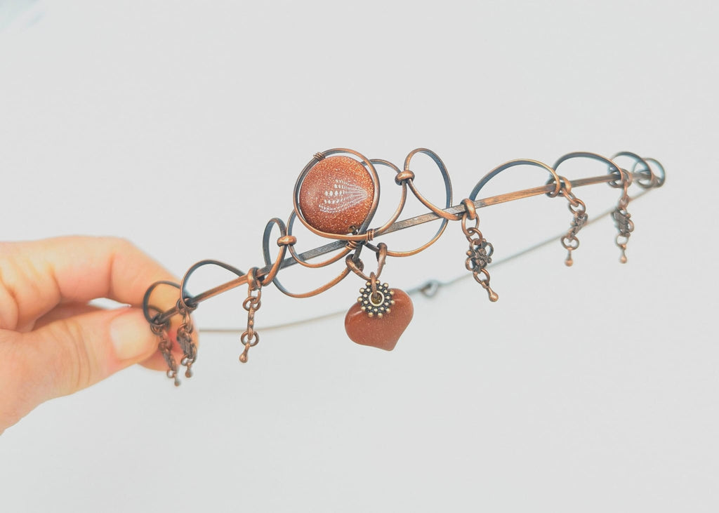 One of a kind Goldstone Head Piece