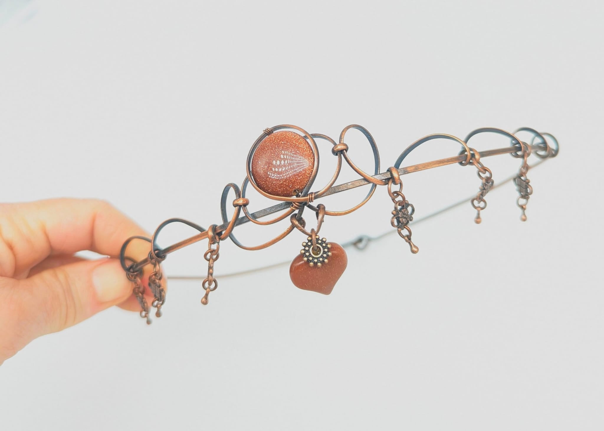 One of a kind Goldstone Head Piece