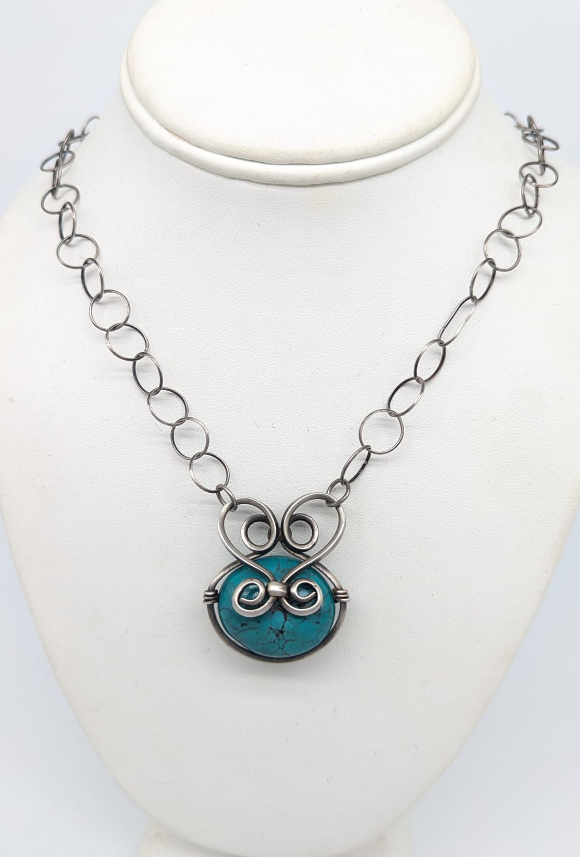 Sterling Silver Wrapped Genuine Turquoise Stone Pendant