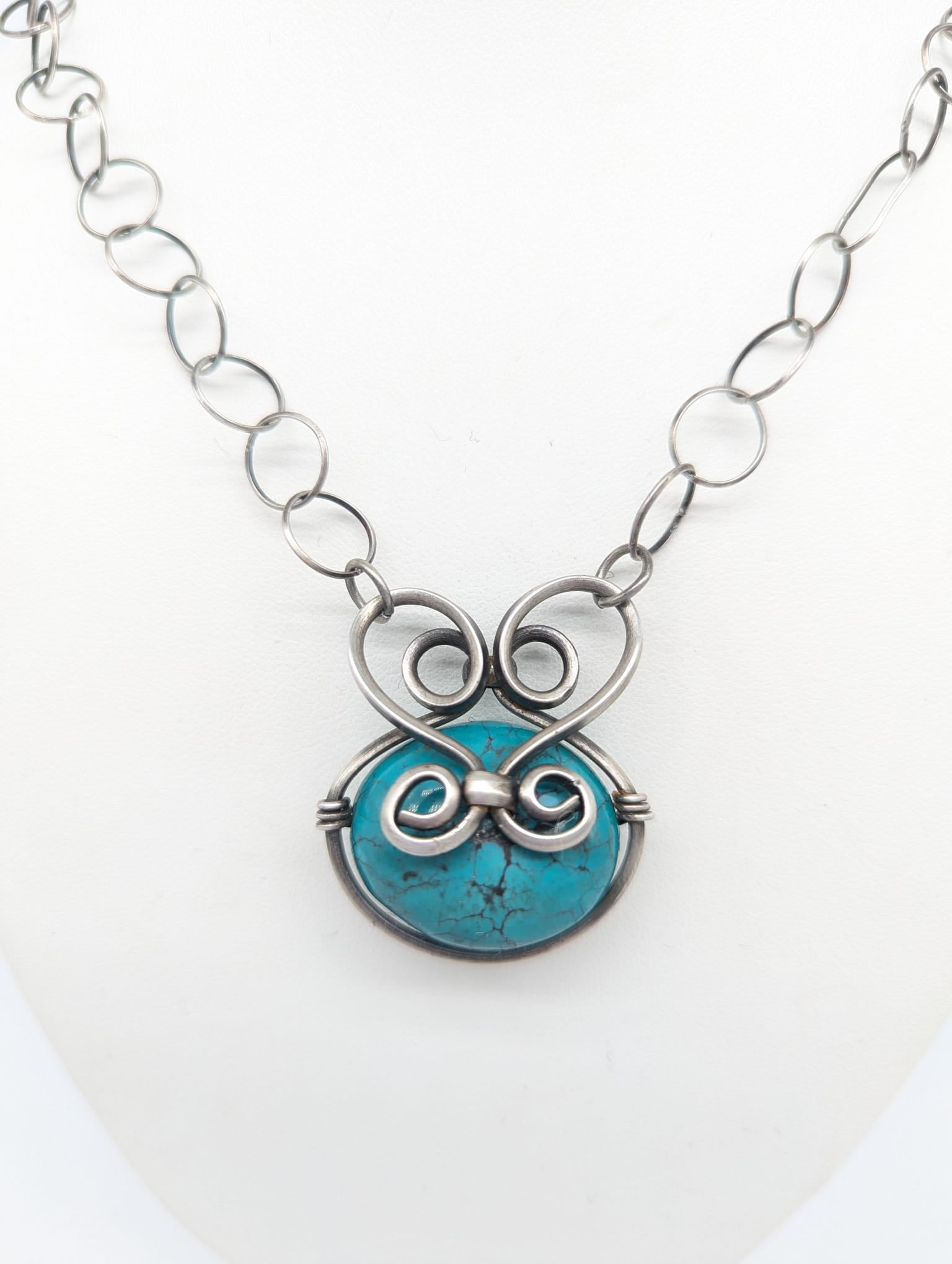 Sterling Silver Wrapped Genuine Turquoise Stone Pendant