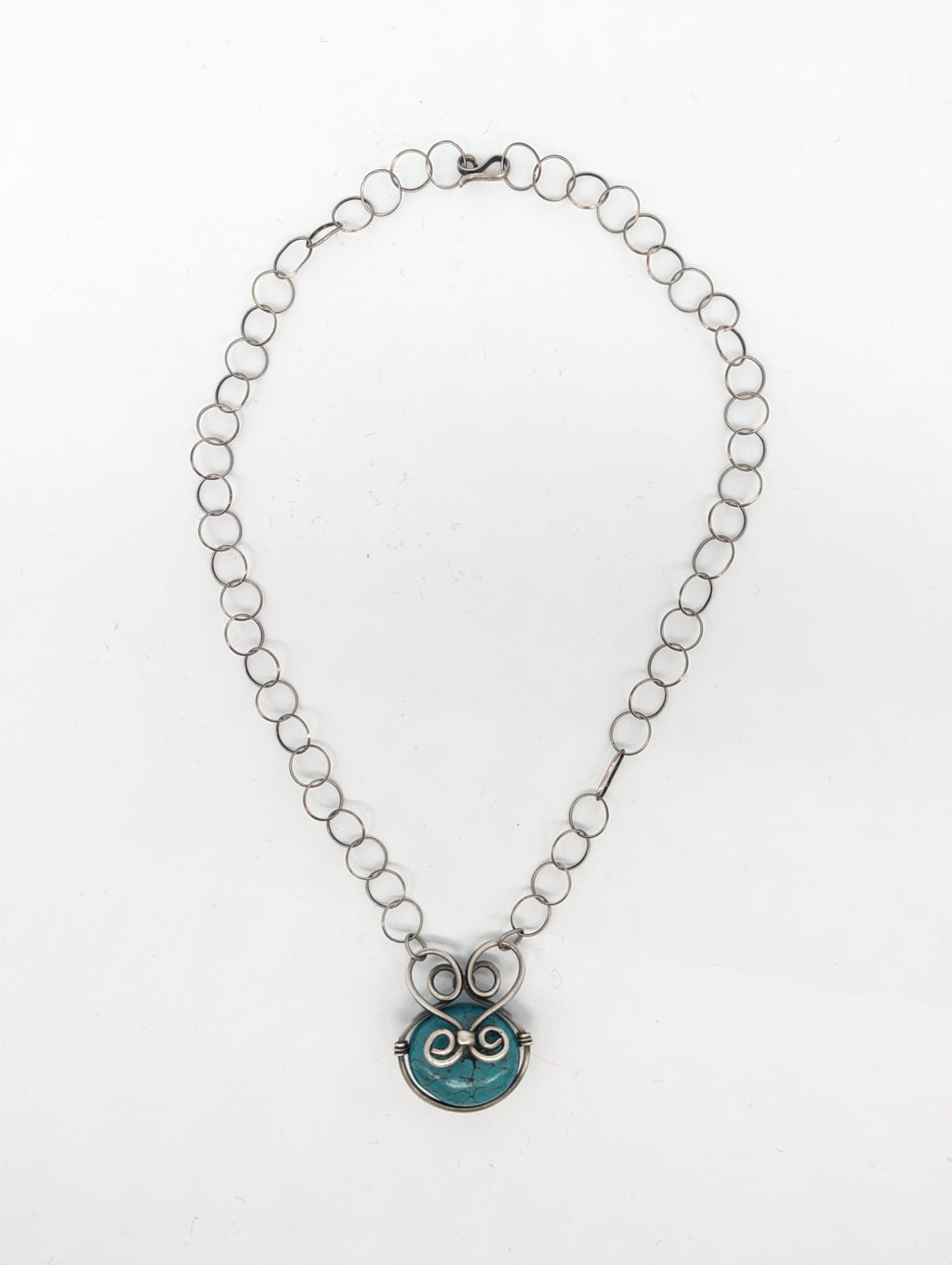 Sterling Silver Wrapped Genuine Turquoise Stone Pendant