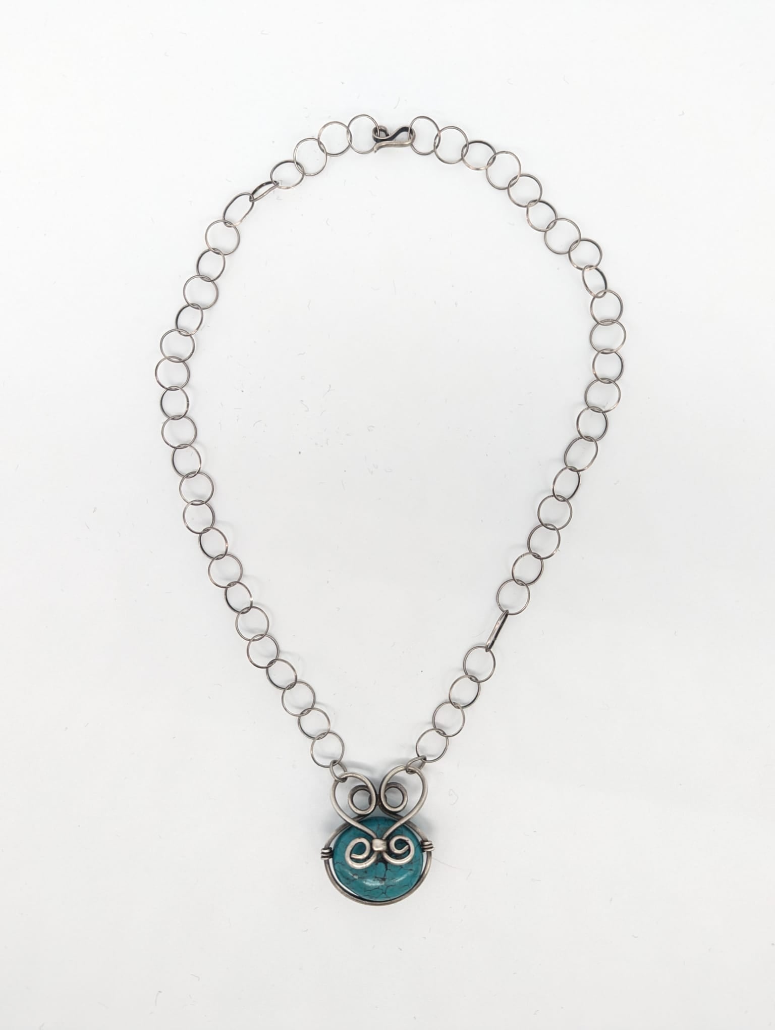 Sterling Silver Wrapped Genuine Turquoise Stone Pendant