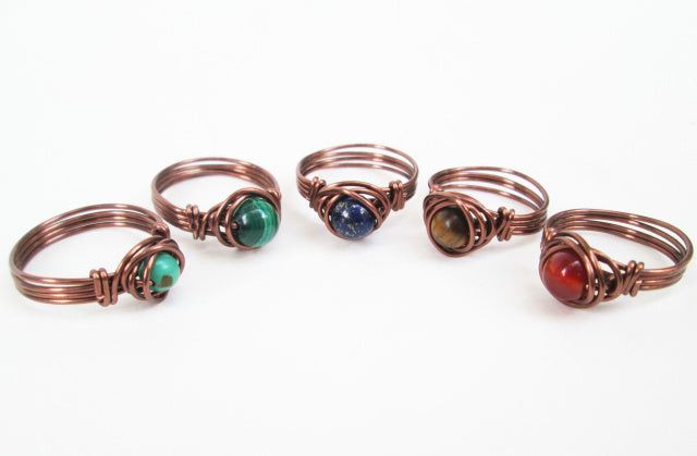 Wire Wrapped Copper Stone Rings, Tarnish Resistant