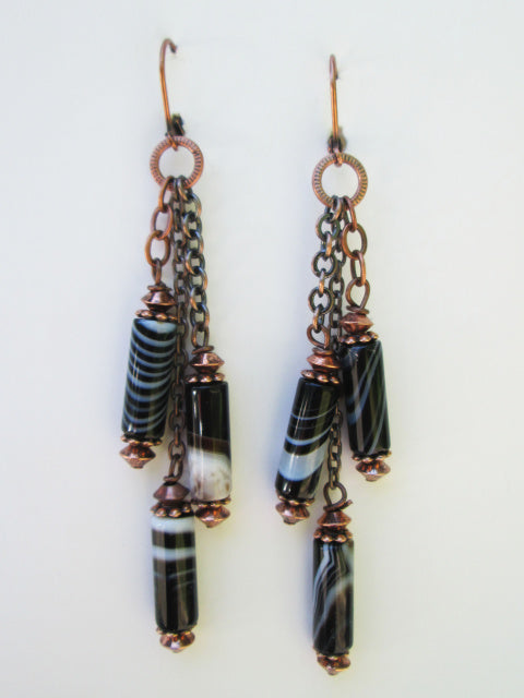 Triple Striped Agate Chain Earring